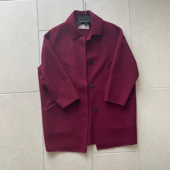 Zara Wool Blend Burgundy Coat Size S - Picture 10 of 10